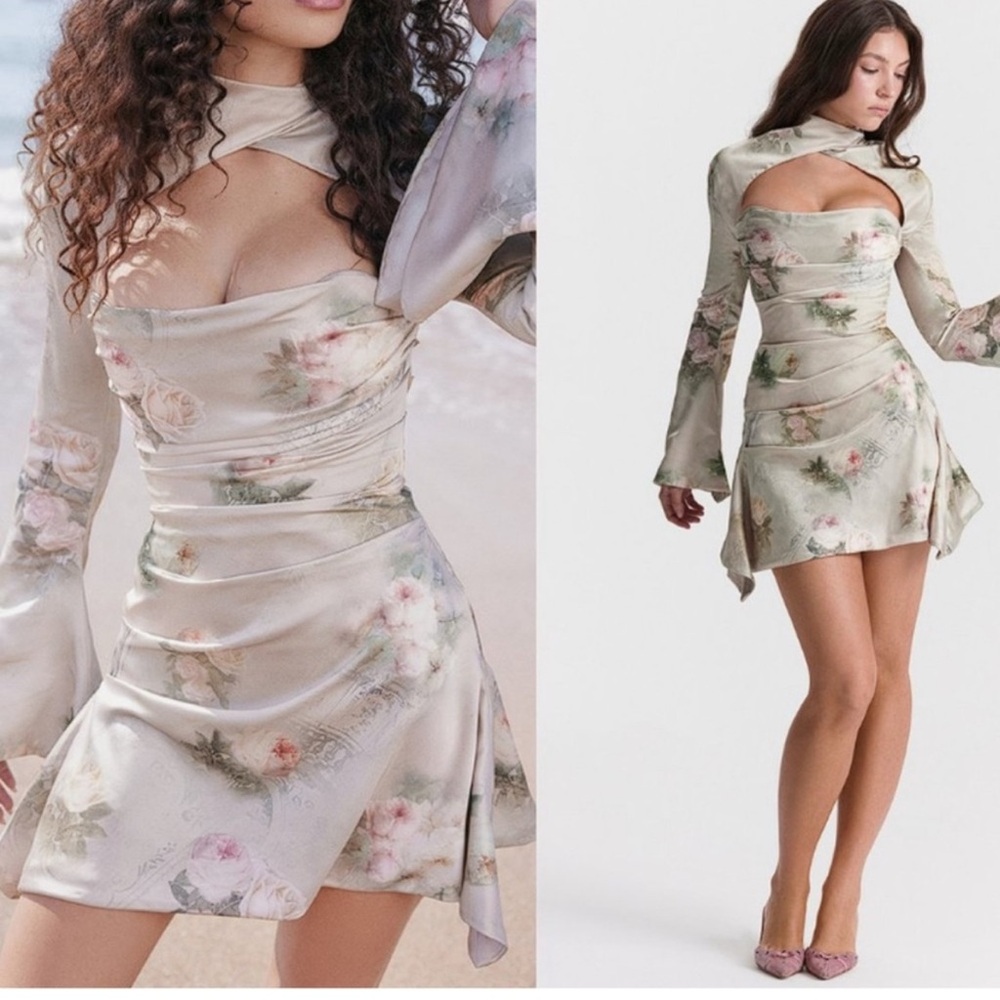 House Of CB London Toira Vintage Floral Print dress size small